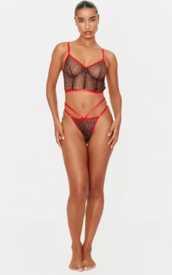 Brown Leopard Contrast Binding Corset Lingerie Set