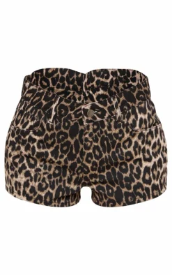Brown Leopard Denim Hotpants
