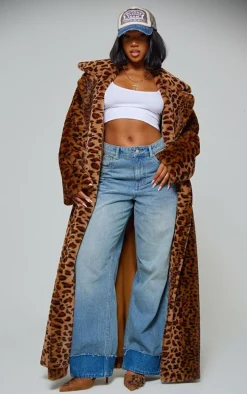 Brown Leopard Faux Fur Maxi Coat