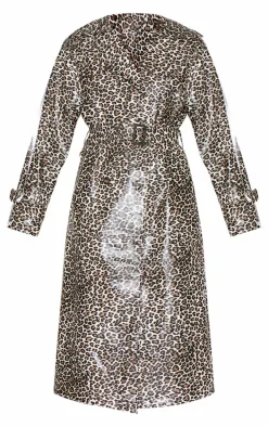 Brown Leopard Faux Leather Coat
