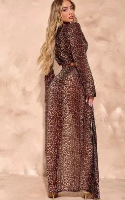 Brown Leopard Print Chiffon 3 Piece Beach Set