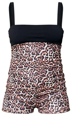 Brown Leopard Print Contrast Strappy Unitard