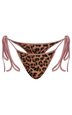 Brown Leopard Print Contrast Binding Bikini Bottoms