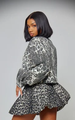 Brown Leopard Print Cropped Boxy Jacket