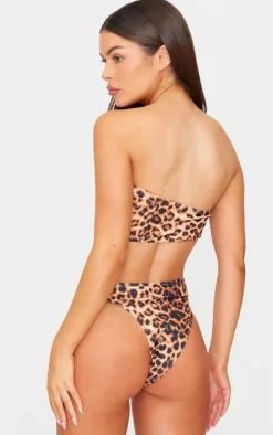 Brown Leopard Print Cut Out O Ring Trim Detail Swimsuit