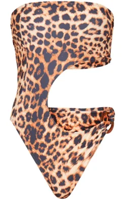 Brown Leopard Print Cut Out O Ring Trim Detail Swimsuit