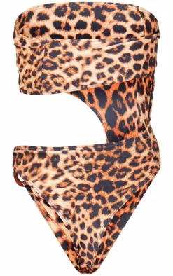 Brown Leopard Print Cut Out O Ring Trim Detail Swimsuit