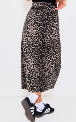 Brown Leopard Print Denim Midaxi Skirt