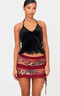 Brown Leopard Print Lace Mini Skirt