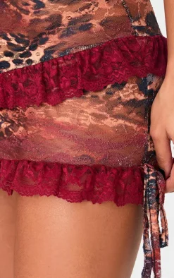 Brown Leopard Print Lace Mini Skirt
