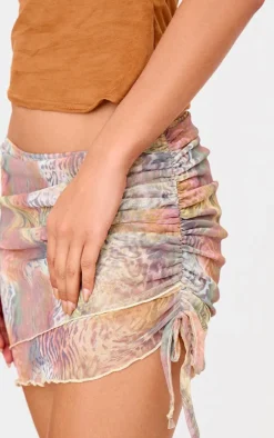 Brown Leopard Print Mesh Ruched Micro Mini Skirt