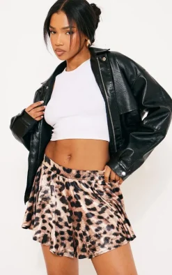 Brown Leopard Print Satin Floaty Shorts