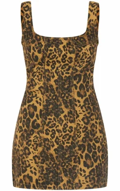 Brown Leopard Print Seam Detail Mini Dress