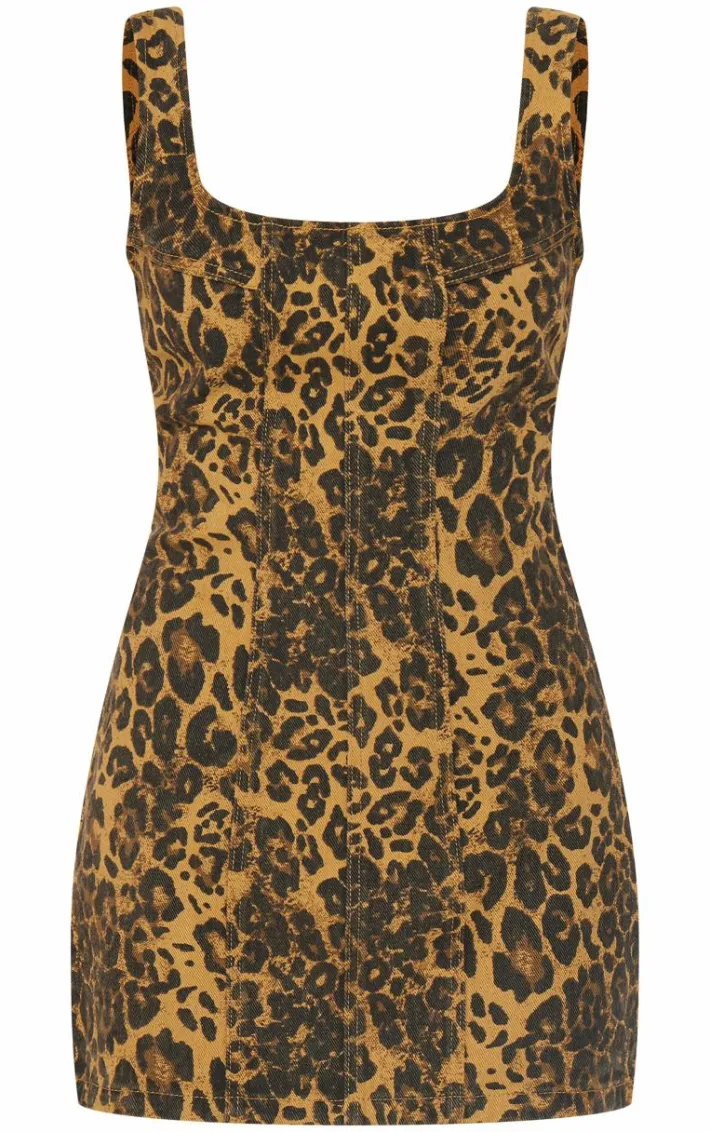 Brown Leopard Print Seam Detail Mini Dress