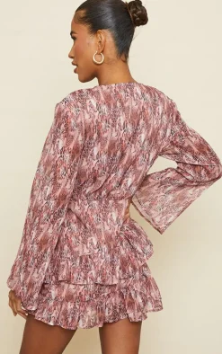 Brown Leopard Print Tiered Detail Shift Dress