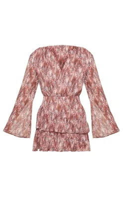 Brown Leopard Print Tiered Detail Shift Dress