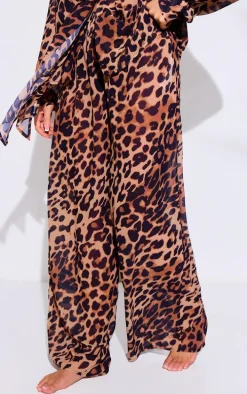 Brown Leopard Print Wide Leg Beach Pants