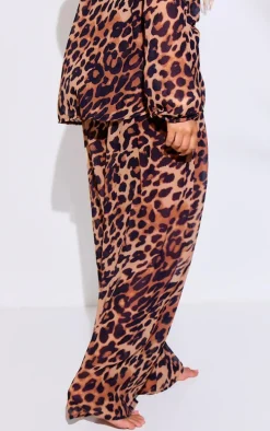 Brown Leopard Print Wide Leg Beach Pants
