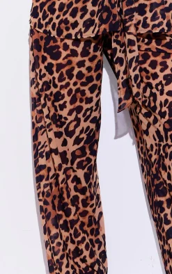 Brown Leopard Print Wide Leg Beach Pants