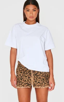 Brown Leopard Print Zip Front Denim Mini Skirt