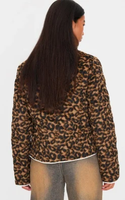 Brown Leopard Quilted Contrast Binding Jacket