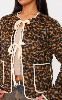 Brown Leopard Quilted Contrast Binding Jacket