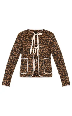 Brown Leopard Quilted Contrast Binding Jacket