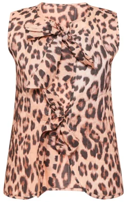 Brown Leopard Tie Front Vest