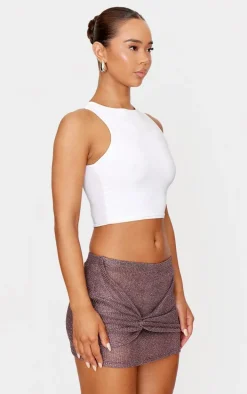 Brown Metallic Knit Knot Detail Mini Skirt