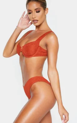 Brown Mini Crinkle Cheeky Bum Bikini Bottom