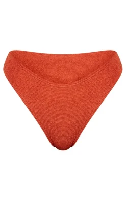 Brown Mini Crinkle Cheeky Bum Bikini Bottom