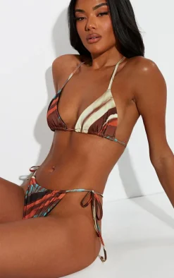 Brown Multi Animal Print Tie Side Bikini Bottoms