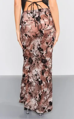 Brown Ombre Print Devore Mesh Maxi Skirt
