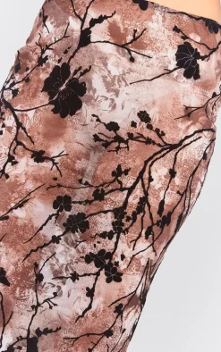 Brown Ombre Print Devore Mesh Maxi Skirt