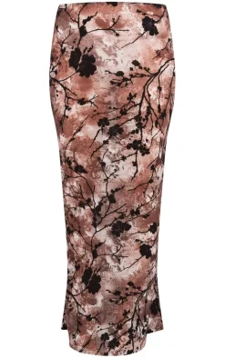 Brown Ombre Print Devore Mesh Maxi Skirt