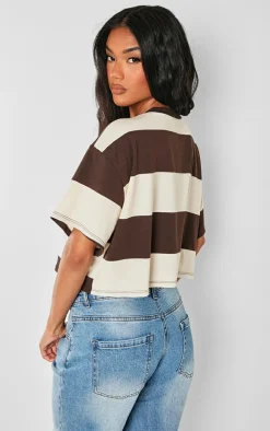 Brown Oversized Striped Crop Top