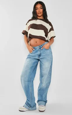 Brown Oversized Striped Crop Top