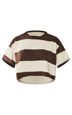 Brown Oversized Striped Crop Top