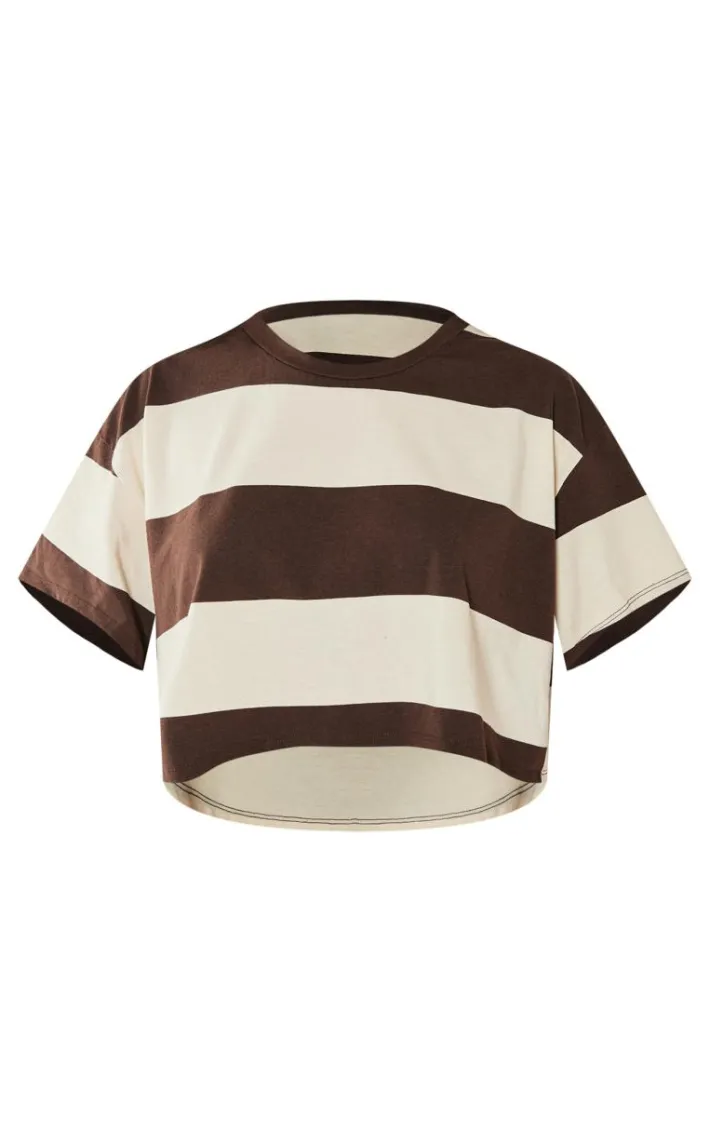 Brown Oversized Striped Crop Top