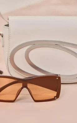 Brown Oversized Thick Arm Detail Squared Sunglasses