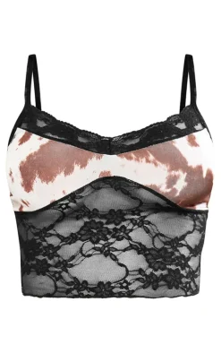 Brown Print Bust Lace Crop Top