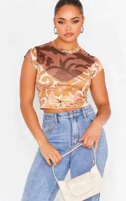 Brown Printed T Shirt