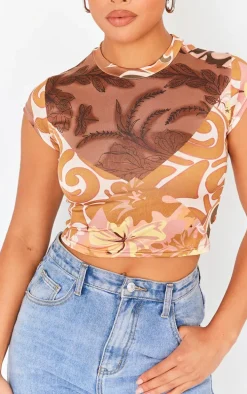 Brown Printed T Shirt