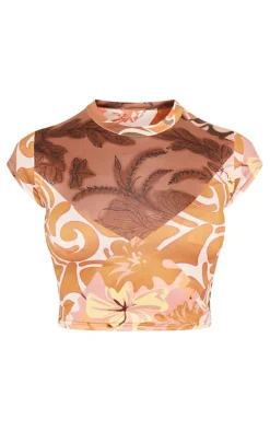 Brown Printed T Shirt