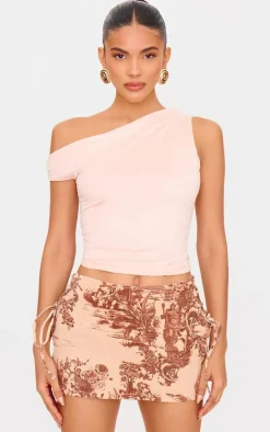 Brown Renaissance Inspired Print Lace Side Denim Mini Skirt