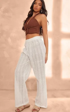 Brown Rope Detail Linen Look Cut Out Crop Top