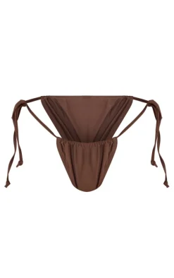 Brown Ruched Detail Tie Side Bikini Bottoms