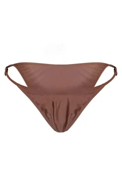 Brown Ruched Ring Detail Bikini Bottoms