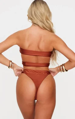 Brown Ruched Waist Bikini Bottoms