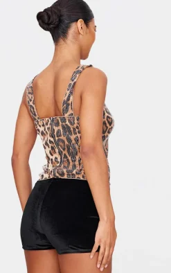 Brown Sequin Leopard Print Corset
